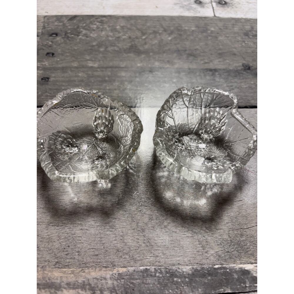SET OF 2 FOSTORIA CLEAR GLASS MAPLE LEAF SALT DIP CELLARS 2”Wx1”H Collectible!!!